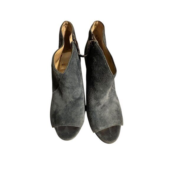 🍒 2/$20 Navy Open-Toe Suede Ankle Booties With Side Zipper Closure & Heels sz 6 - Picture 1 of 8